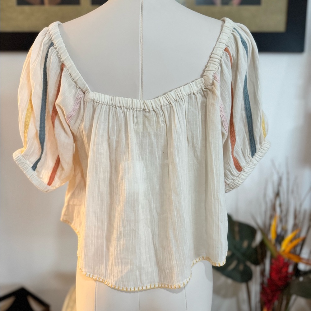 UO Urban Outfitters NWT Womens Embroidered Balloon Sleeve Blouse Top S $49 White - Picture 8 of 13